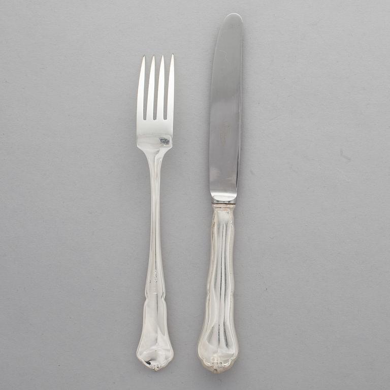 BESTICK, 10+10 st, silver, Chippendale, finska stämplar 1960- och 1970-tal. Knivbladen stål, Hackman.