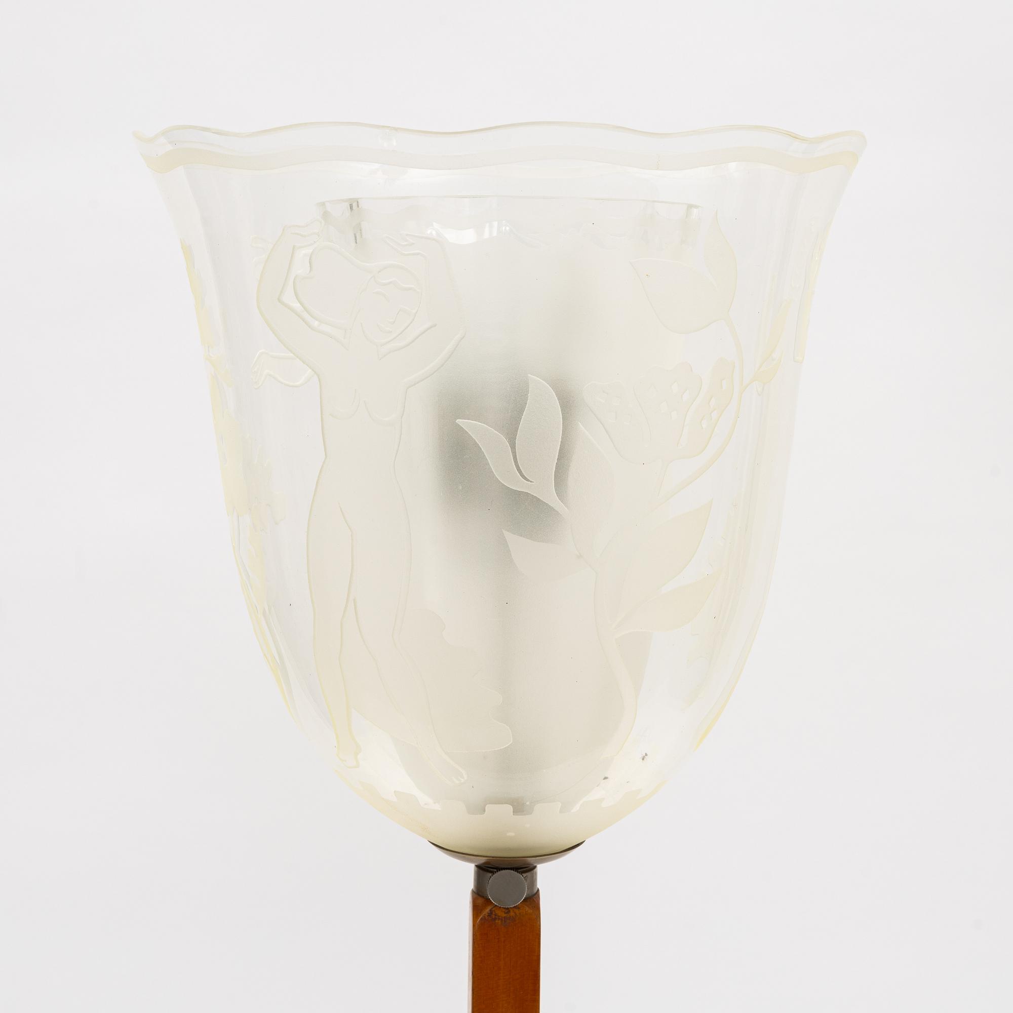 Birger Ekman, An elm and glass floor light, Glössner, first half of the 20th century.