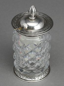MARMELADBURK/SENAPSBURK, silver och glas. W A Bolin, Stockholm 1919.