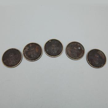 PLAKETTER, 5st, brons, senare avdrag, kröningsmedalj Ferdinand I och Maria Augusta, 1836.