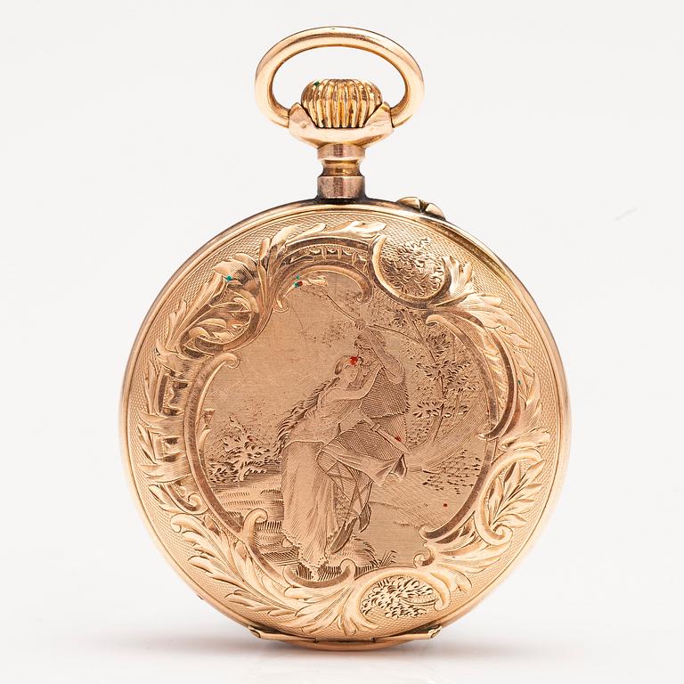 POCKET WATCH, Remontoir, 14K gold. 32 mm.