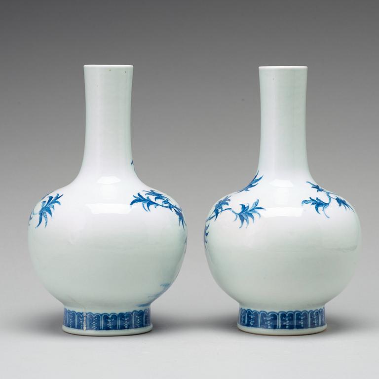 A pair of blue and white Chinese vases, Republic period.