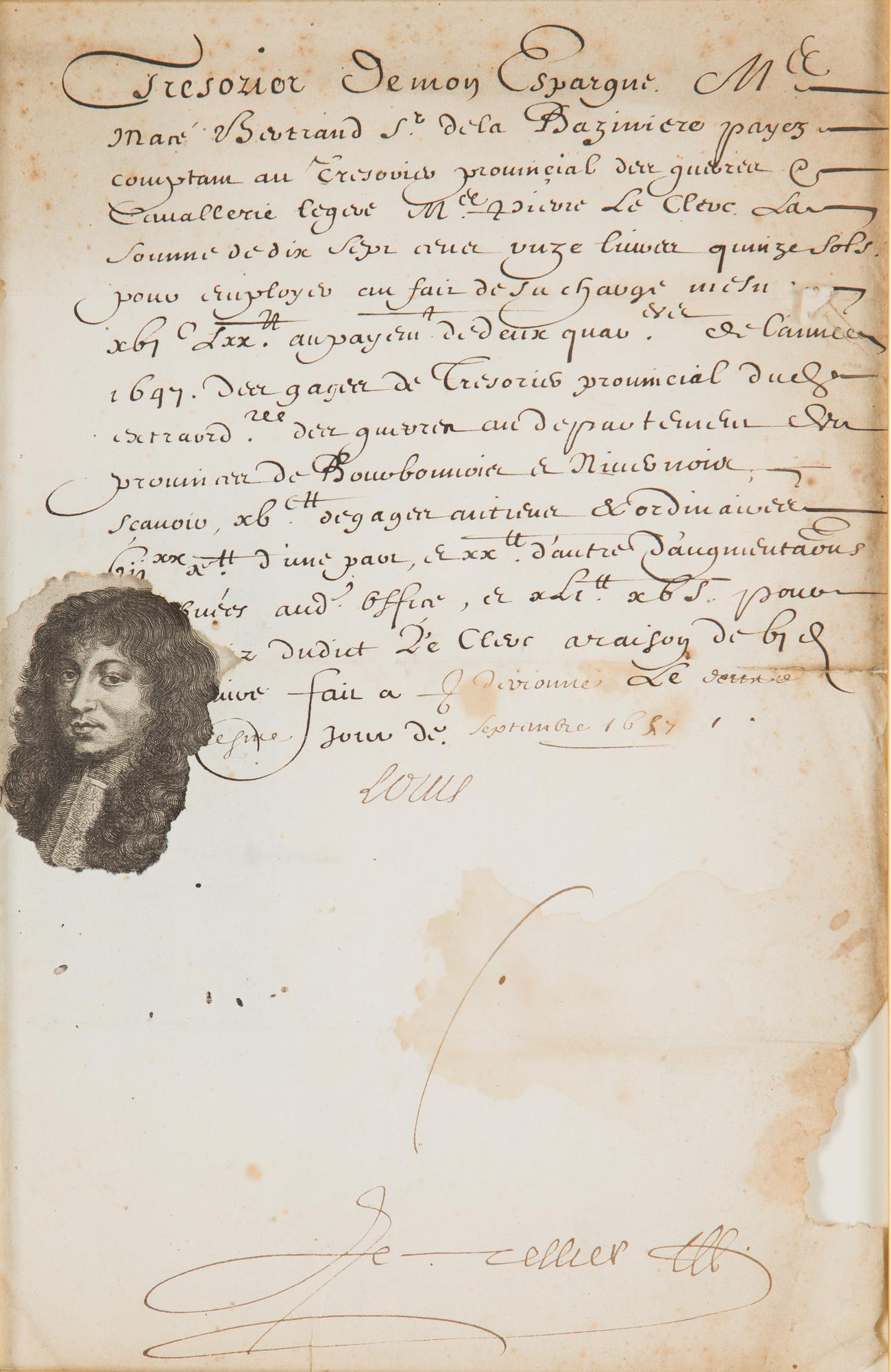 A document with signature, LOUIS XIV of France (1638-1715), dated September 1687?.