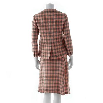 MARNI, a two-piece pink and grey wool dress consisting of jacket and skirt.
