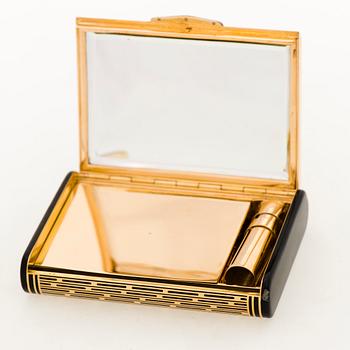 A CARTIER VANITY CASE, 18K gold, enamel, rose cut diamonds. 1930s.