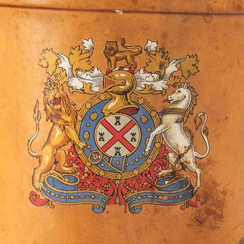 A set of three English leather waste paper basket, umbrella stand and an ice bucket, mid 1900s.