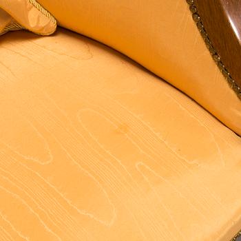 Pair of mahogany and mahogany veneered armchairs, 1920-30s.