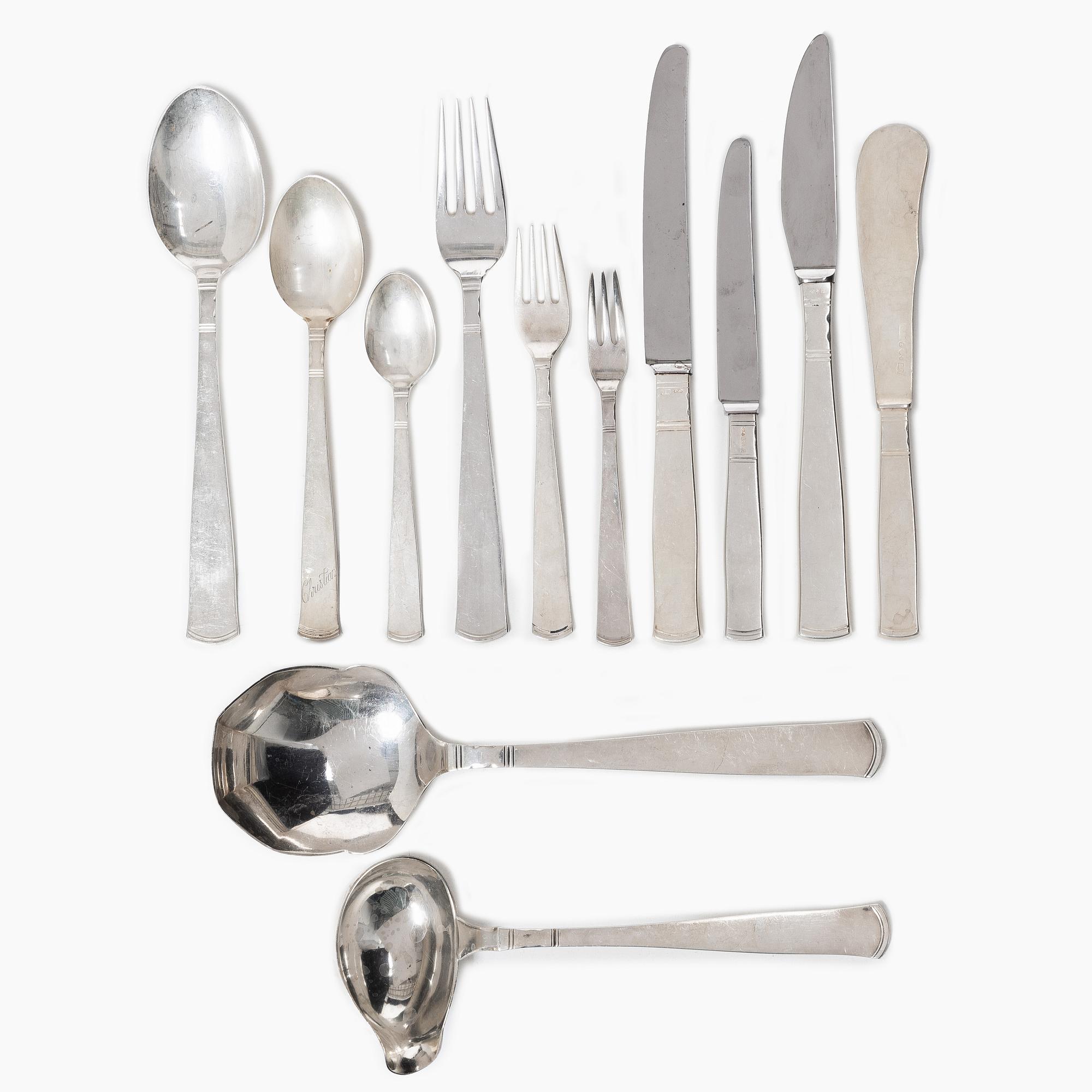 Jacob Ängman, A Swedish silver cutlery set, "Rosenholm", GAB, Stockholm and Eskilstuna 1958-1993 (60 pieces).