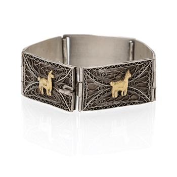 Silver bracelet with gold details, South America, 1950s/60s.