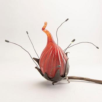 Elna Melusine Jolom & Hannes Nilsson a signed glass and metal sculpture Österlens Glashytta.