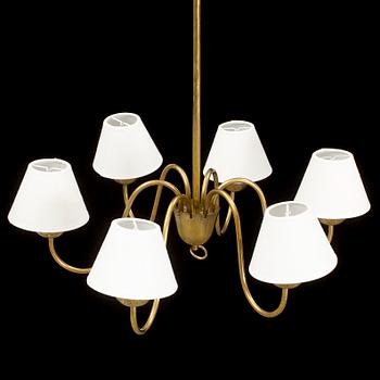 A pair of 1940's brass ceiling lights,