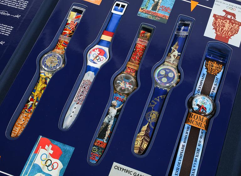 ARMBANDSUR, 9 st, "Swatch Historical Olympic Games Collection", Swatch, 1995.