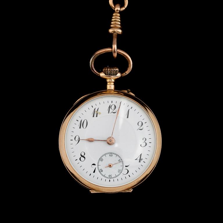 FICKUR, 14K guld, kedja av doublé, 1900-talets första hälft.