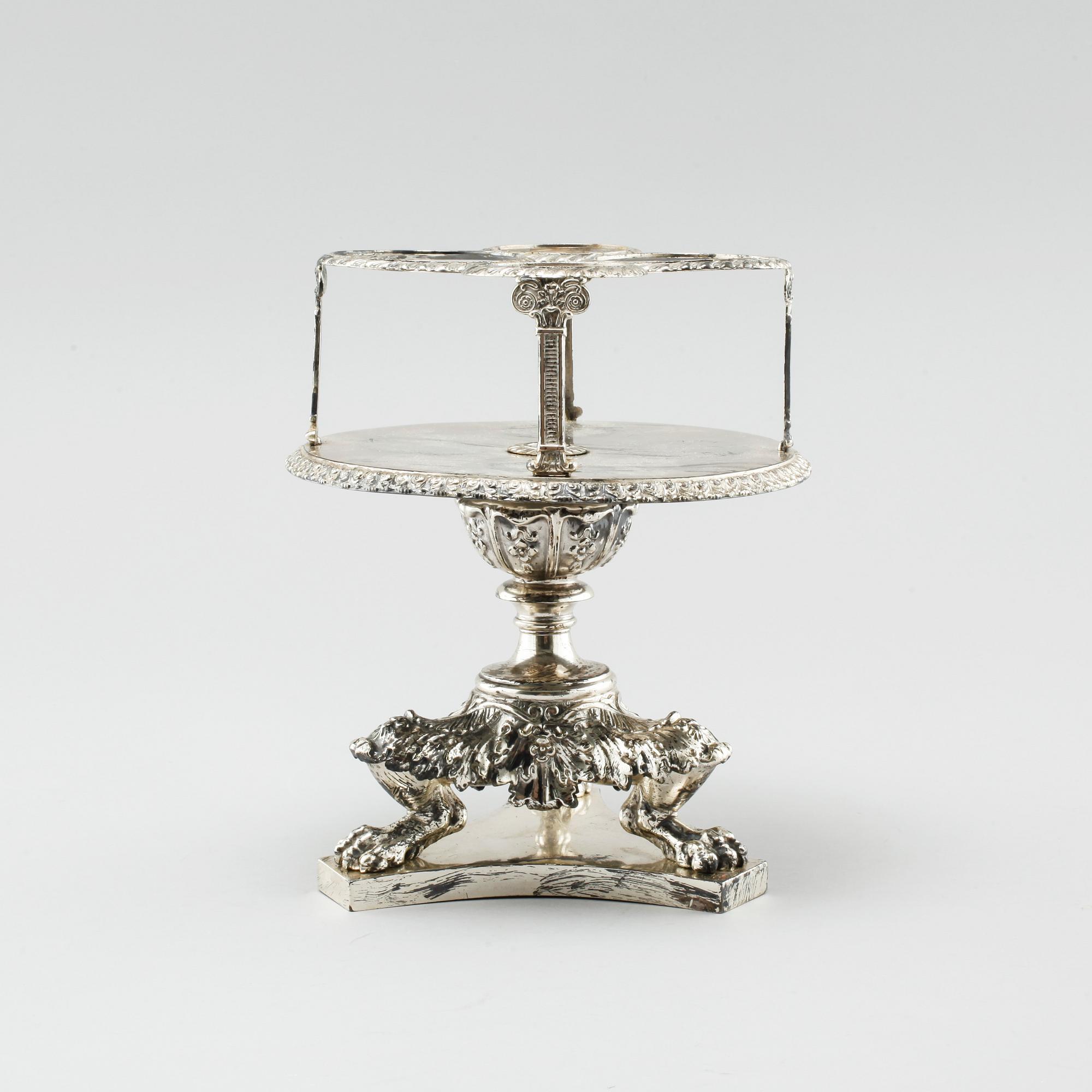 A silver bottle stand, by Gustaf Möllenborg (active 1823-1850), 1837. Weight 1236 g.