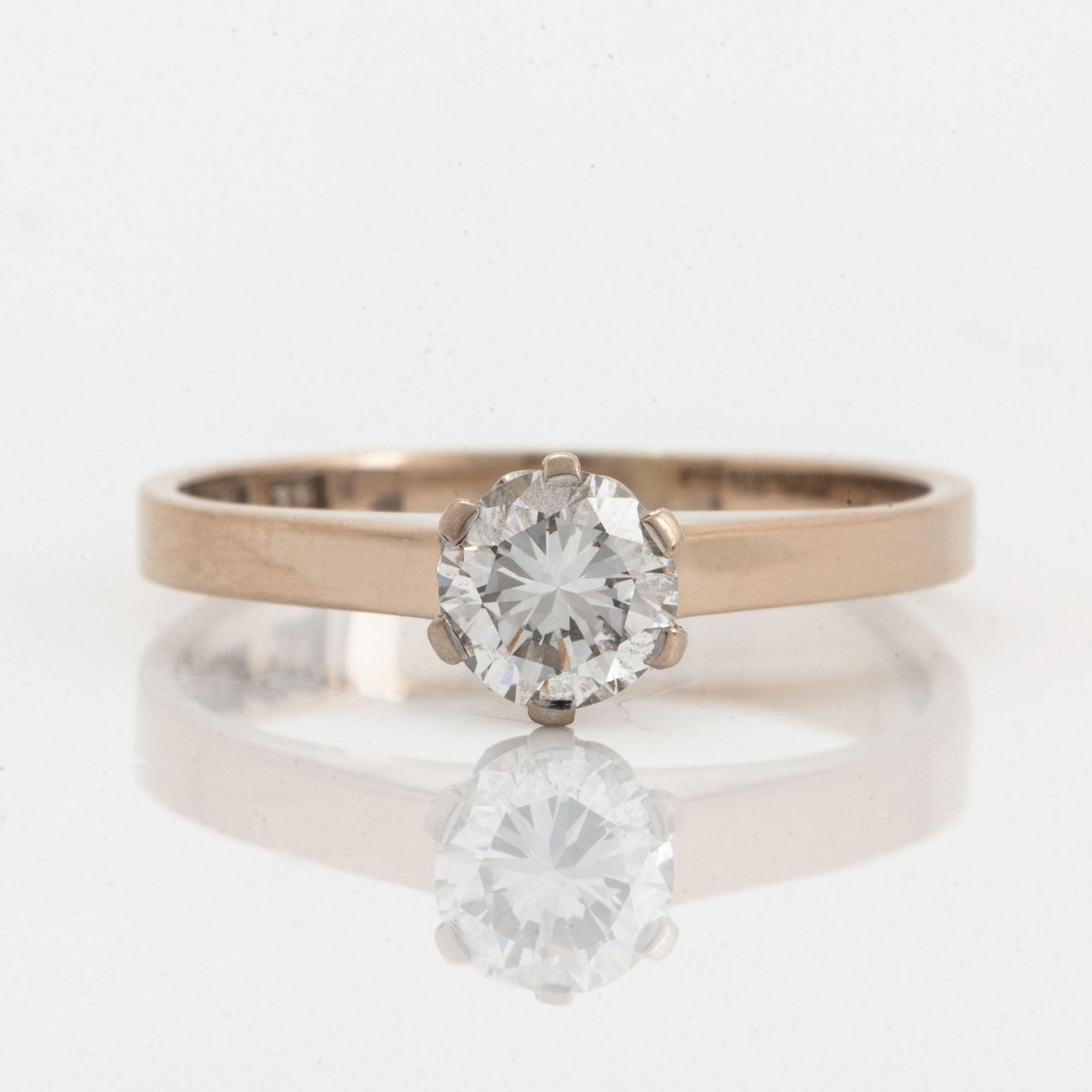 Brilliant-cut diamond solitaire ring.