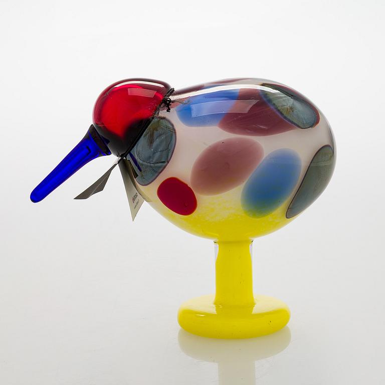 Oiva Toikka, glasfågel, "Jewelled kiwi", signerad och numrerad O. Toikka Nuutajärvi 1453/5000.