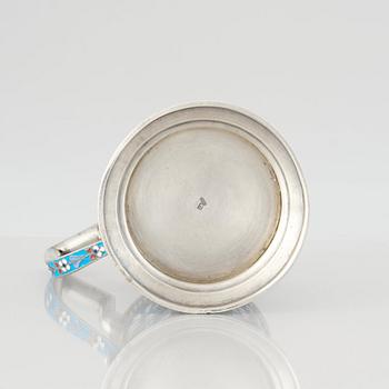A Russian silver and enamel tea-glass holder, Moscow 1899-1908. Possibly Vasily Agafonov.