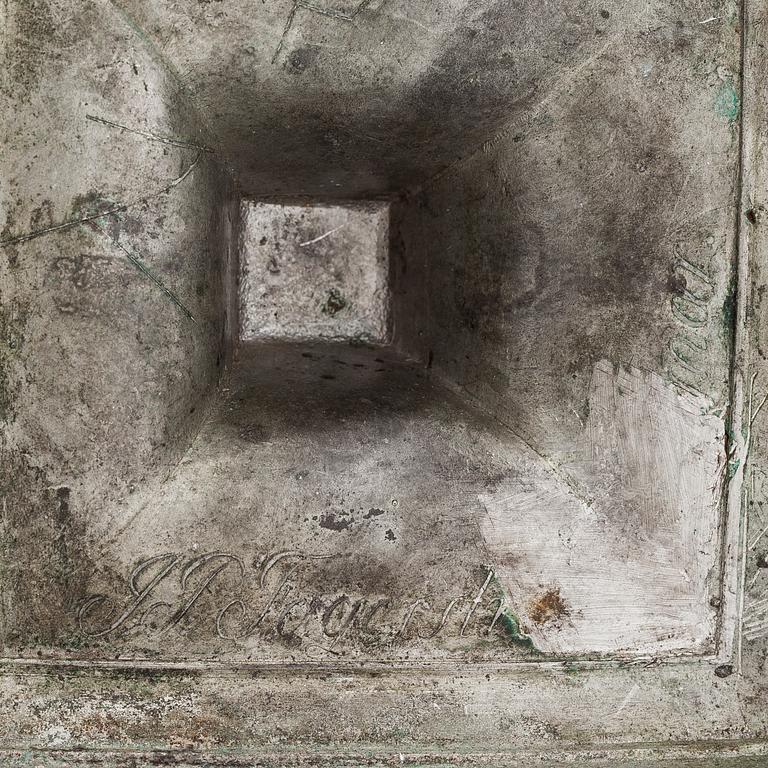 Johan Petter Fagerström, A pair of pewter candlesticks from Kalmar, 1823.