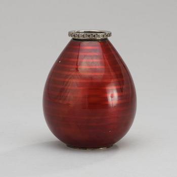 A David-Andersen sterling and red enamel vase, Norway probably 1930's.