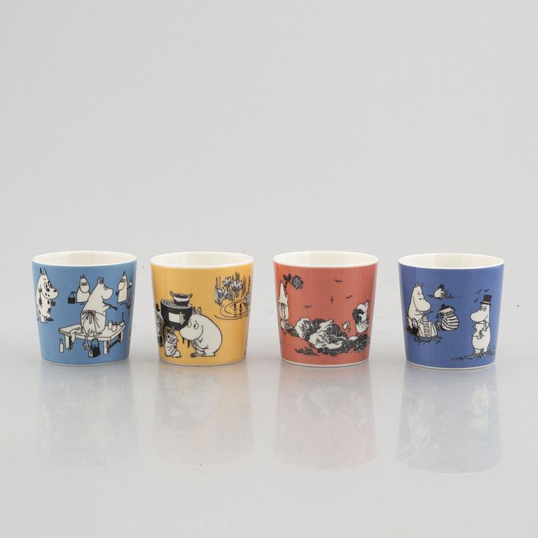 Four Moomin mugs, porcelain, Arabia, Finland.