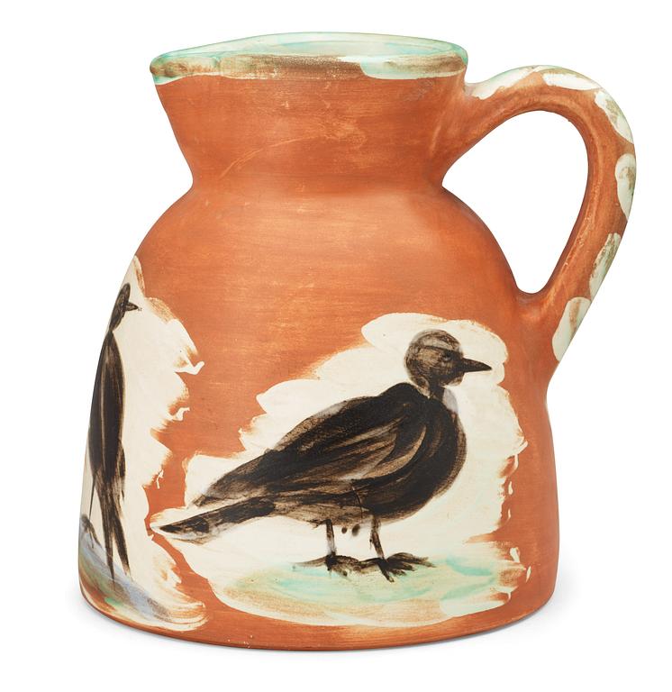 A Pablo Picasso faience pitcher "Pichet  aux oiseaux", Madoura, Vallauris, France 1962.
