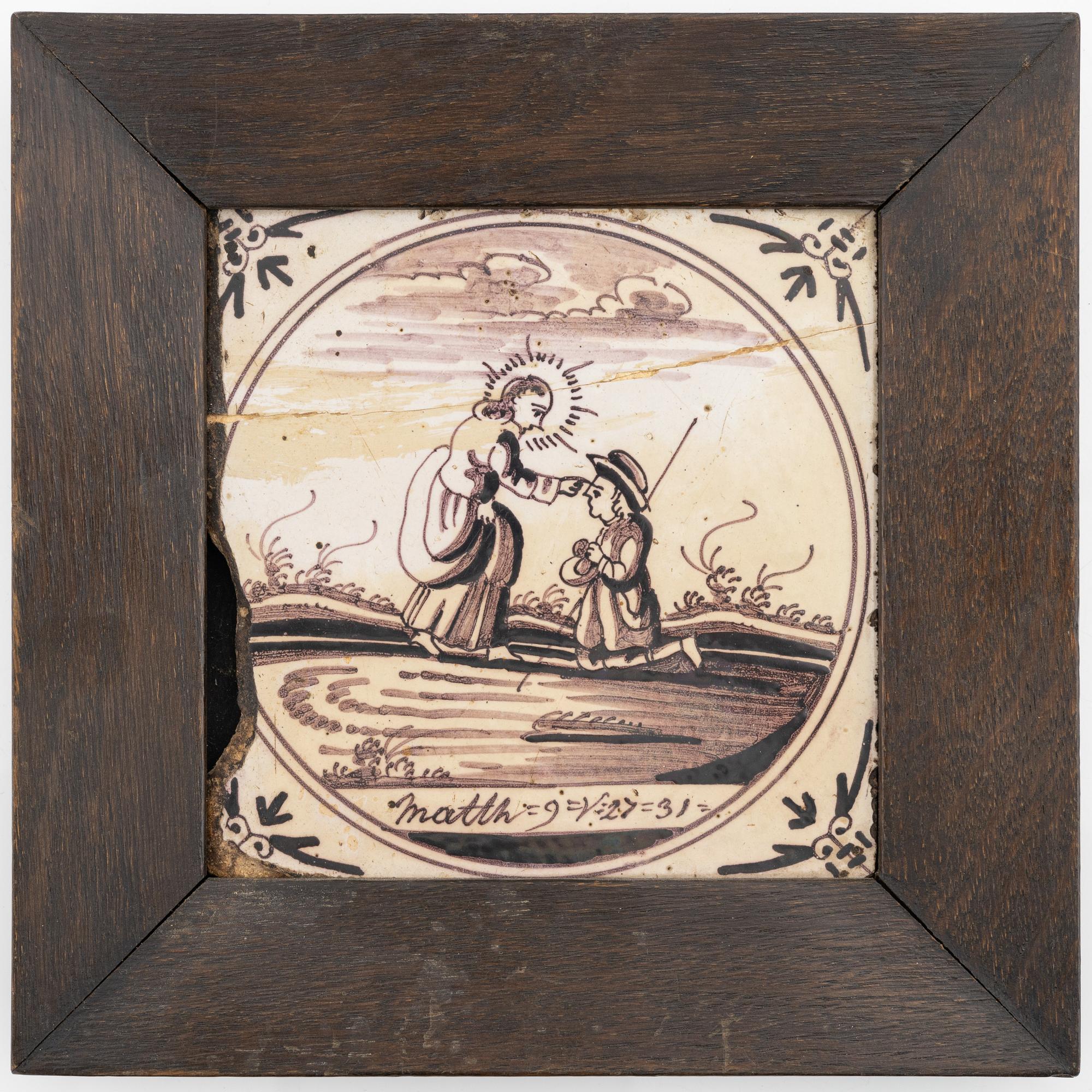A group of four tiles, probably 18th Century, Holland.