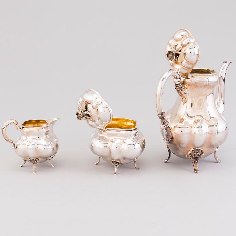 A 3-piece silver coffee set, mark of Emil Hermann, Waldstetten, Germany 1921-1950. Swedish import marks.