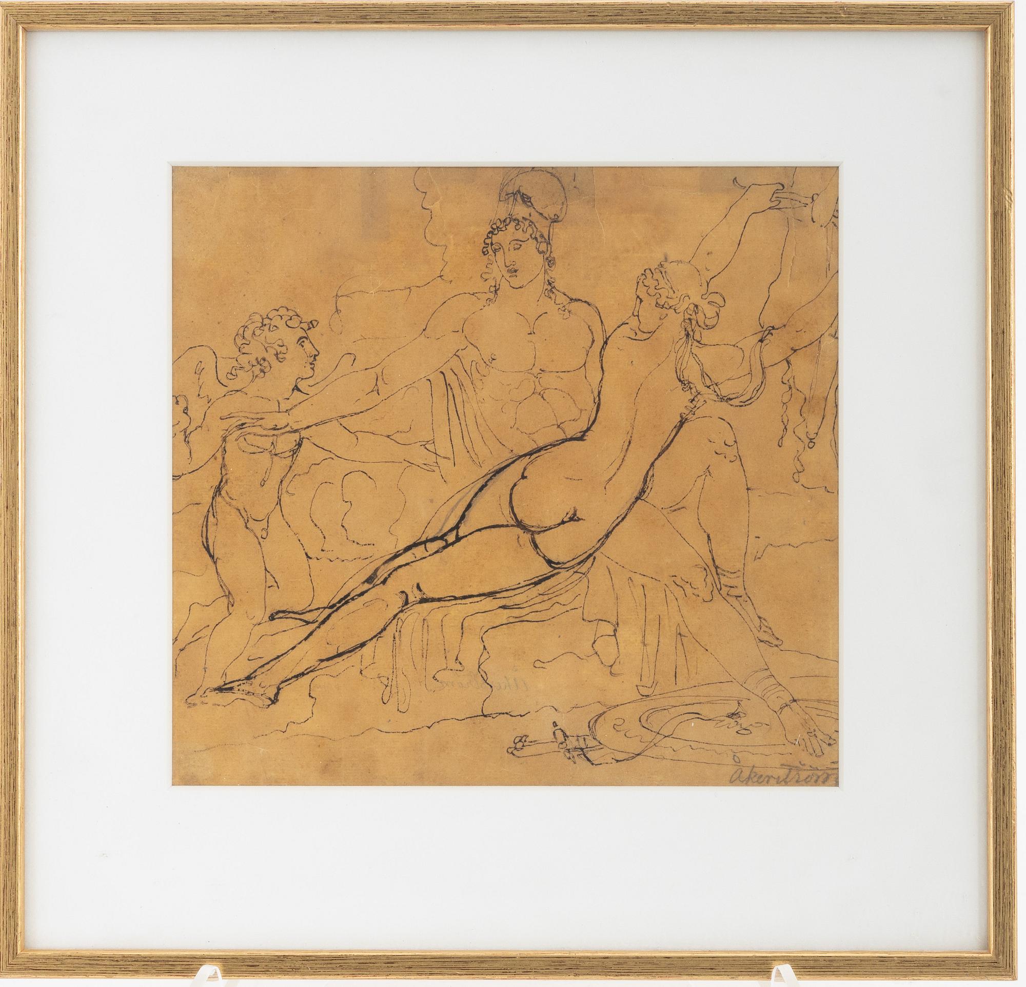 Jonas Åkerström, attributed to, ink drawing, inscribed "Åkerström".