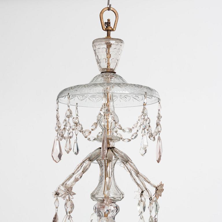 An Irish George III cut glass eight light chandelier, later part of the 18th century.