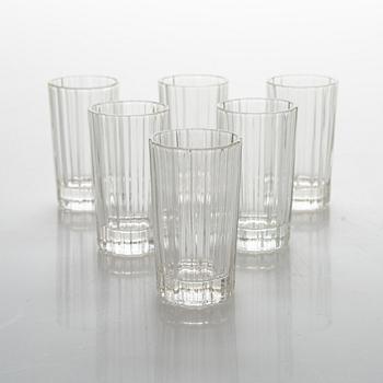 Heikki Orvola, two sets of 70s 'Spektro' schnapps glasses for Arabia, in wood boxes, four and two in each.