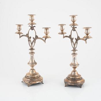 A pair of Art Nouveau silver plated candelabras, early 20th Century.