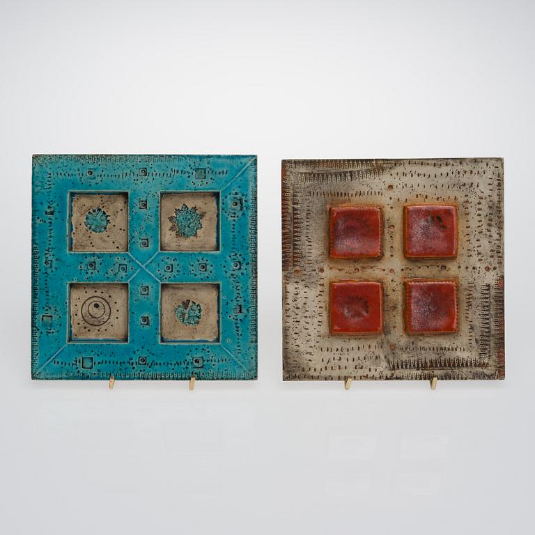 RUT BRYK, TWO CERAMIC WALL RELIEFS. Sign. Bryk, II/I och Bryk II. Arabia 1959.