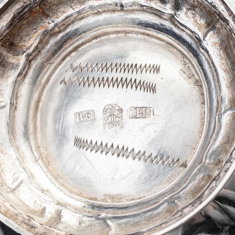 An 18th century silver coffee pot, mark of Carl Gustaf Hellmuth, St Petersburg 1770.