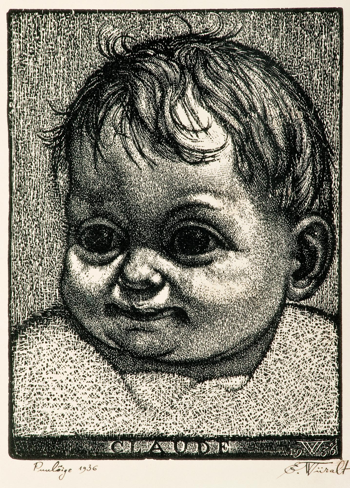 EDUARD WIIRALT (VIRO), puupiirros, signeerattu ja päivätty. Puulöige 1936.