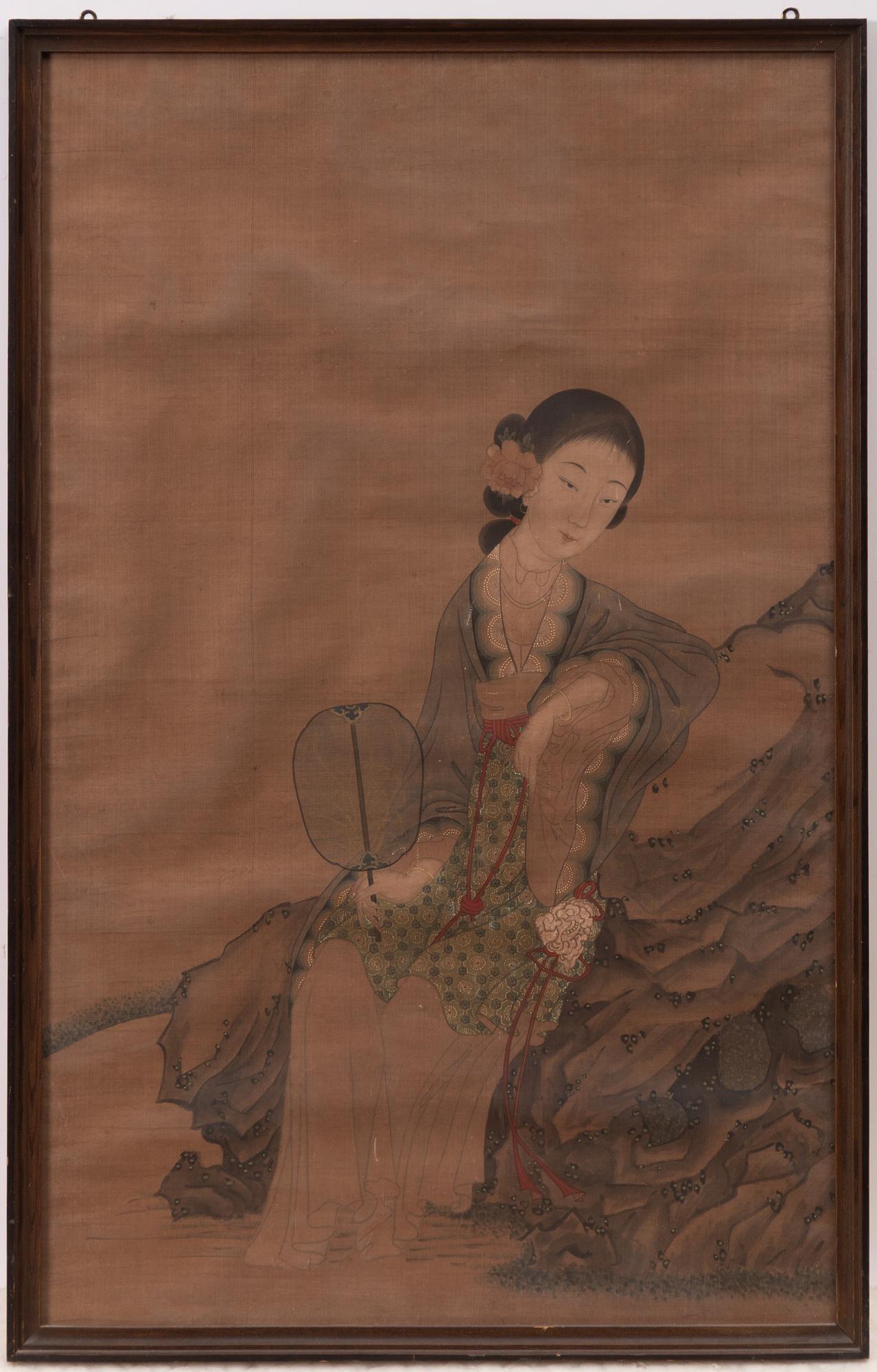 Oidentifierad konstnär, Elegant dam med fläkta, omkring 1900.