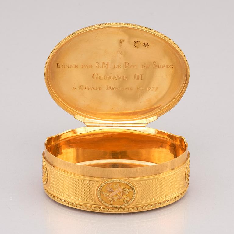 A Royal presentation gold box by Matthieu Philippe, Paris 1776-77, miniature of Gustaf III by Johan Georg Henrichsen.