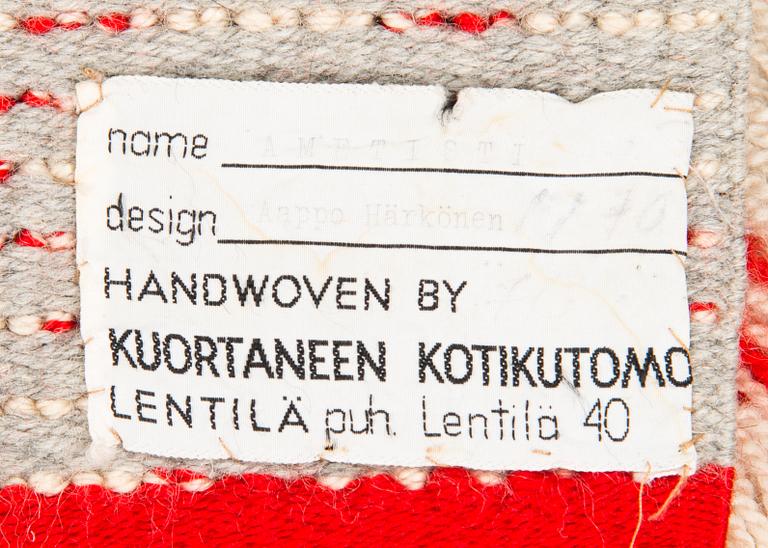 Aappo Härkönen, a Finnis rya rug for  Kuortaneen Kotikutomo. Circa 160 x 105 cm.