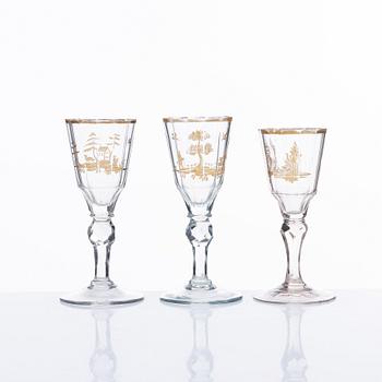 A group of 13 French/German wine glasses, late 18th Century.