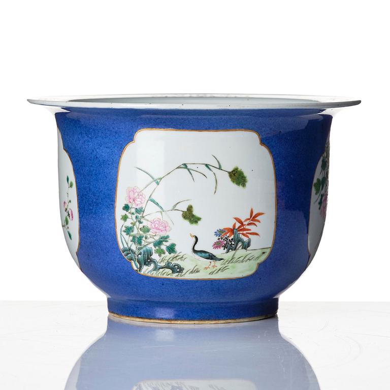 A famille rose and powder blue flower pot, early 20th Century with Hongxian mark (Yuan Shikai) 1915-16.