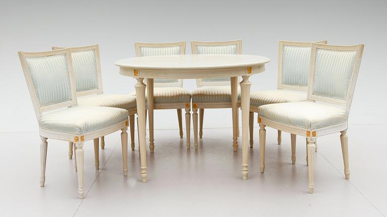 MATGRUPP, 7 delar, gustaviansk stil, 1900-talets mitt.