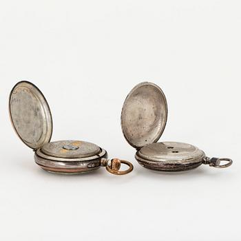 TWO POCKET WATCHES WITH STANDS.