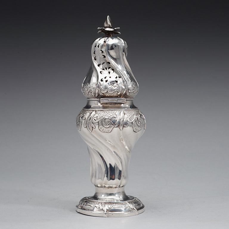 A Swedish 18th century silver sugar-caster, marks of Bengt Hafrin, Göteborg 1774.
