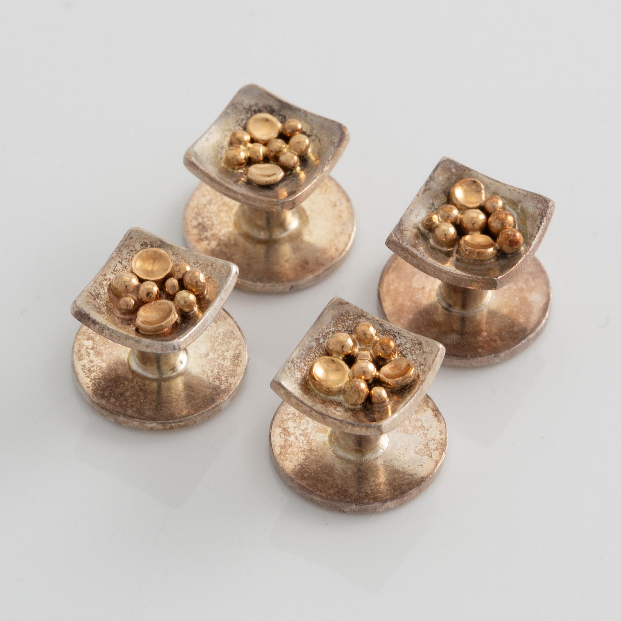 Cufflinks and shirt studs, three pairs, Högbergs, silver and gilded details.