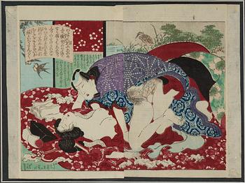 TRÄSNITT, 2 st av okänd konstnär. Japan, 1800-tal.