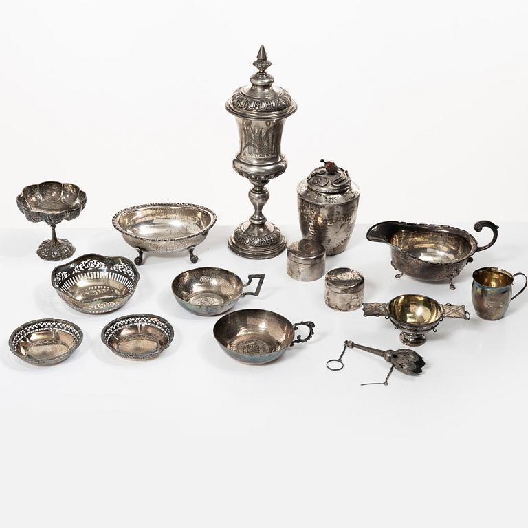 Silver, 15 pieces, 19th-20th century.