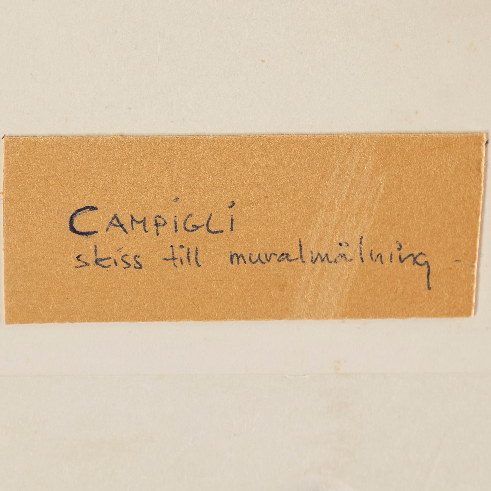 MASSIMO CAMPIGLI, blandteknik på papper, bär senare påförd signatur (okänd).