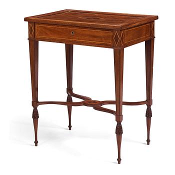 A late Gustavian mahogany table attributed to L. Qvarnberg (master in Stockholm 1801-1813).