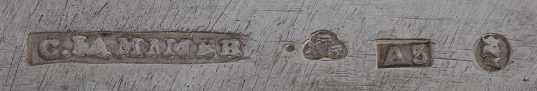 KAFFEKANNA, silver, götisk stil, Christian Hammer, Stockholm 1855, vikt 270g.