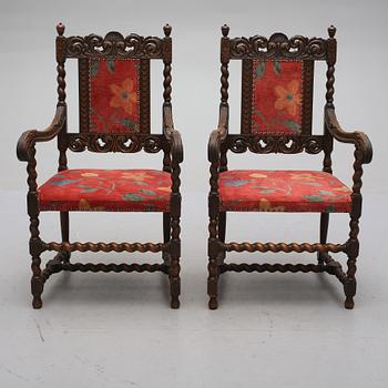 KARMSTOLAR, ett par, barockstil, 1900-tal.