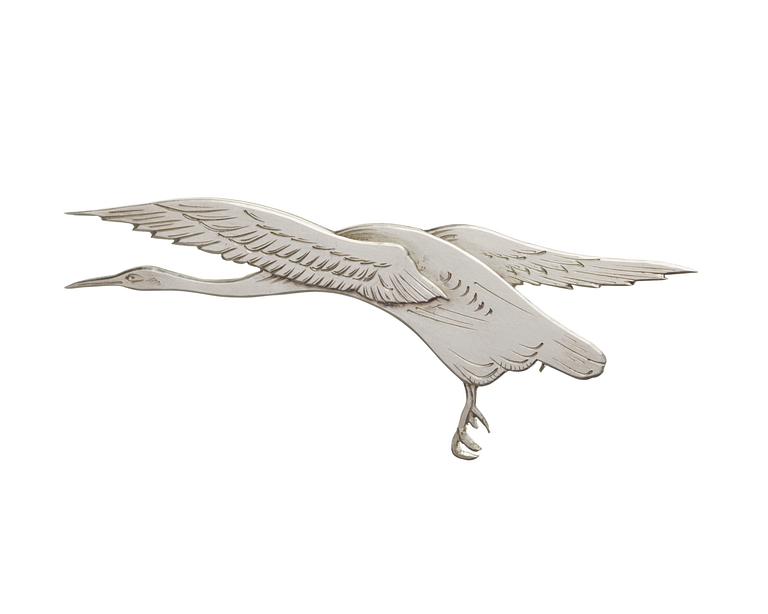 A Wiwen Nilsson sterling brooch of a flying crane, Lund 1959.